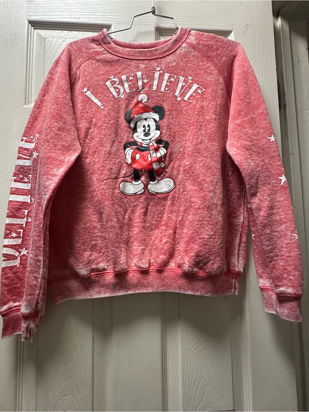 Disney Red 'I Believe' Mickey Crewneck Sweatshirt